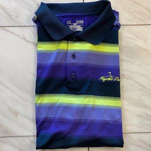 Under Armour Heat Gear Golf Polo Mystic Dunes Purple Green Blue Stripes XL